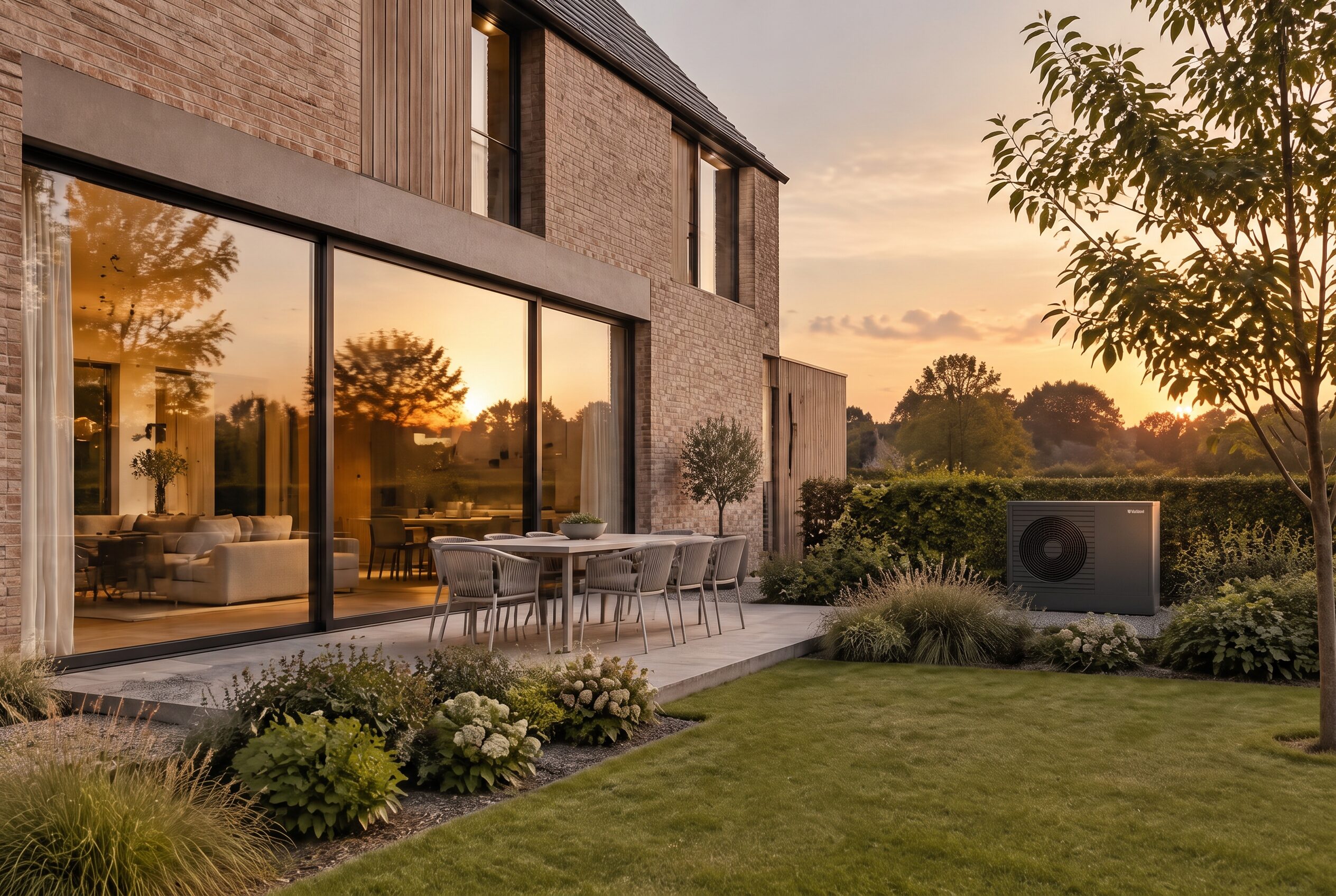 Hedendaagse woning met tuin en een discreet geïntegreerde warmtepomp